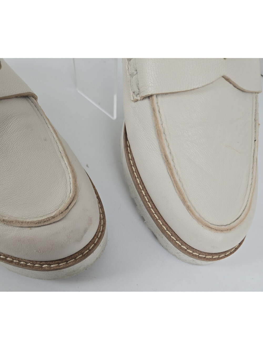 Franco Sarto Dedra Cream Leather Penny Loafers Shoes Lug Bottom Size 7 - Picture 3 of 7
